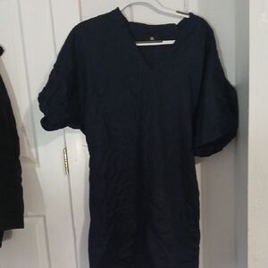 Banana Republic Livia Linen V-neck Dress Mini Length, Navy Blue Size Small